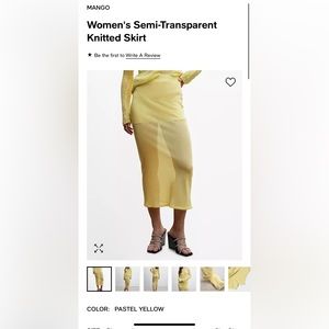 New! Mango Women's Semi-Transparent Knitted Skirt pastel yellow size medium